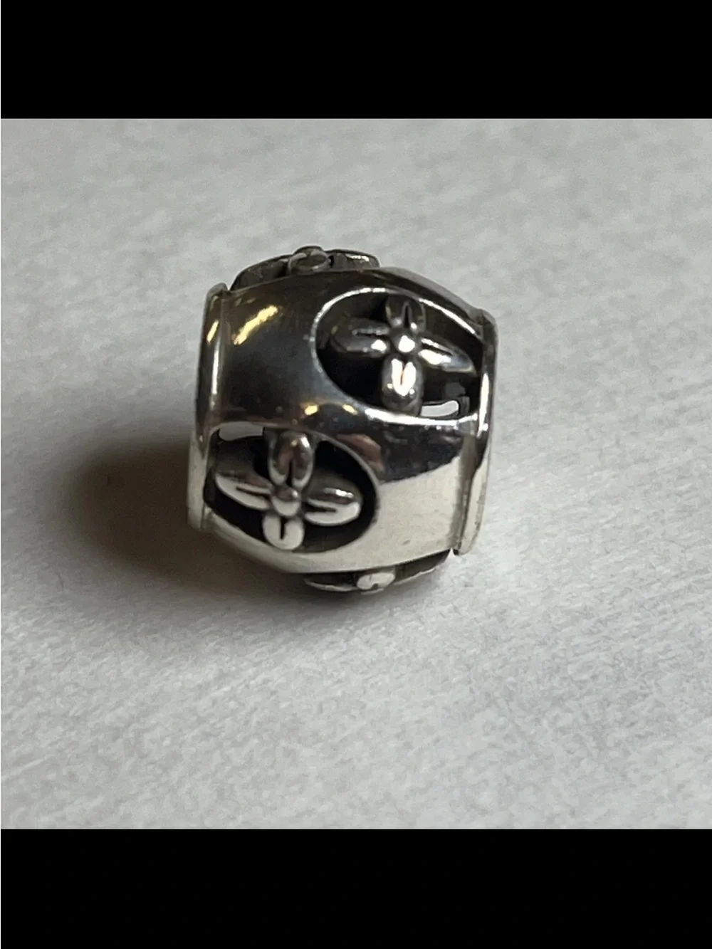NWOT Brighton Jardine  charm Sterling Silver Floral Spacer Bead - Black & Silver